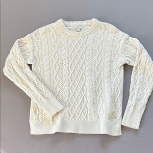 J Crew Chunky Fisherman Cable Knit Sweater Cream 100% Cotton Sz S